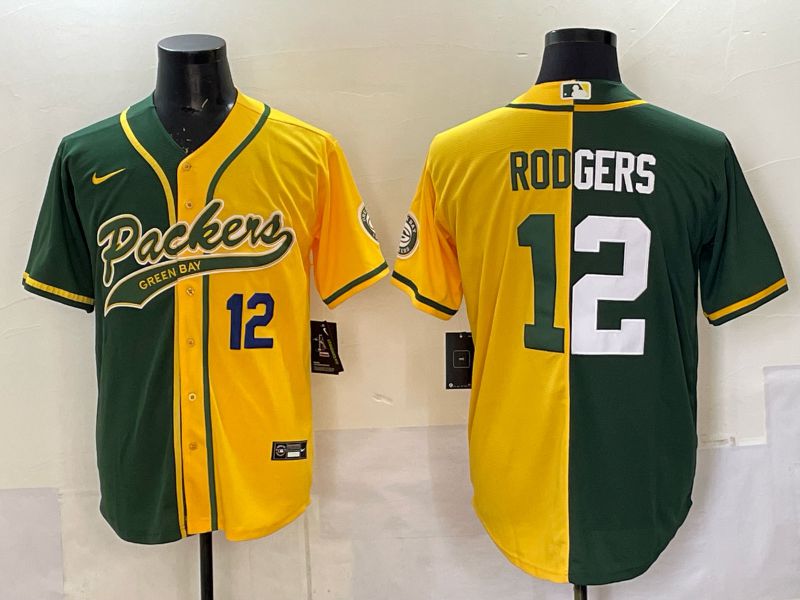 Men 2025 Green Bay Packers #12 Rodgers Green yellow Joint Name Nike Limited NFL Jersey style 003->green bay packers->NFL Jersey